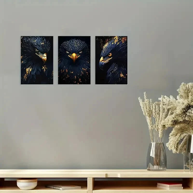 3pcs Eagle Modern Black & Golden Wall Art Canvas Framed 40x60cm - High Quality Print 100% Australian Made Wall Canvas Ready to Hang