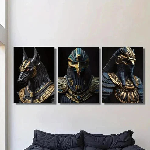3pcs Black & Golden Pharaoh & Anubis Wall Art Canvas Unframed - High Quality Print 100% Australian Made Wall Canvas