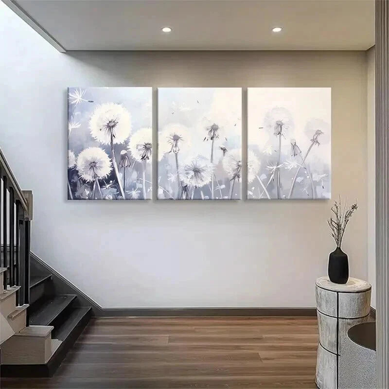 3pcs Dandelion Floral Elegant Soft White Perfect Wall Art Set Canvas Framed 40x60cm - High Quality Print 100% Australian Made Wall Canvas Ready to Hang
