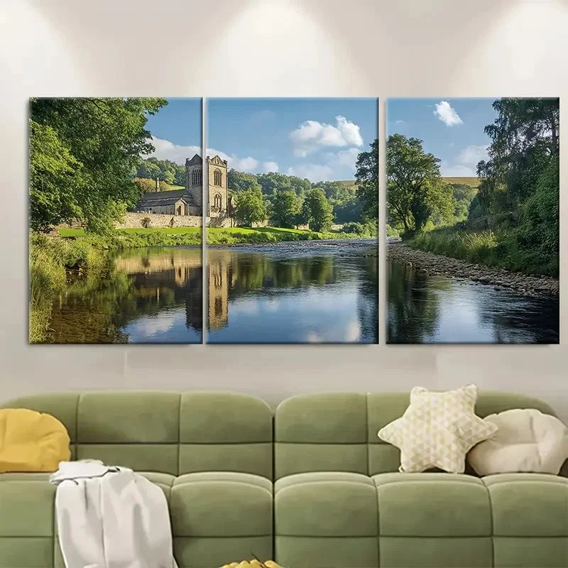 3pcs Bolton Abbey Vintage Retro Perfect Wall Art Set Canvas Framed 40x60cm - High Quality Print 100% Australian Made Wall Canvas Ready to Hang