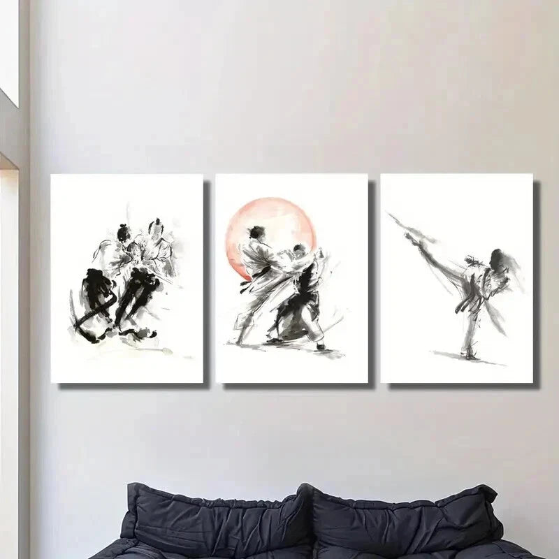 3pcs Martial Arts And Judo Competitions Wall Art Set Canvas Framed 40x60cm - High Quality Print 100% Australian Made Wall Canvas Ready to Hang
