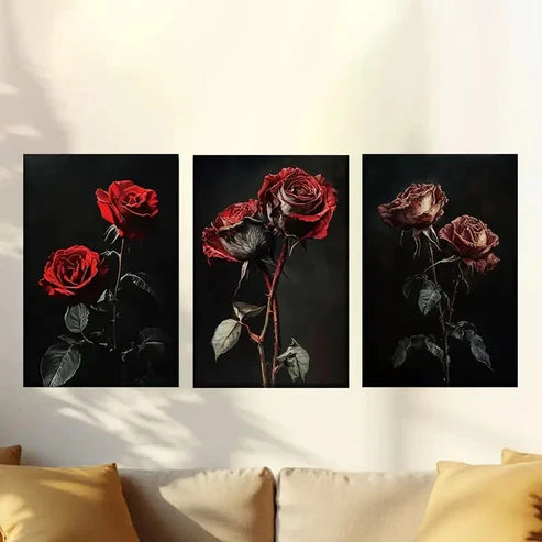 3pcs Three States of Rose, Blooming, Rotting Wall Art Canvas Unframed - High Quality Print 100% Australian Made Wall Canvas