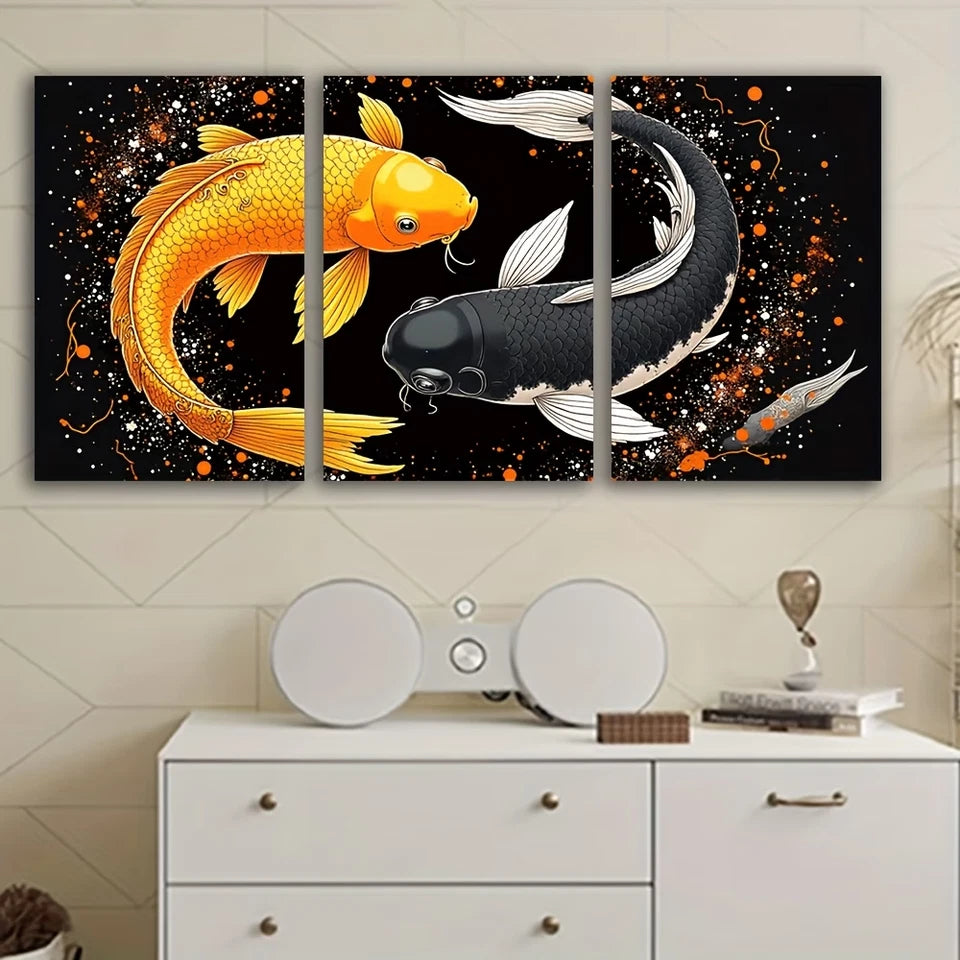 3pcs A Few Koi Carp Swim Painting Wall Art Set Canvas Framed 50x70cm - High Quality Print 100% Australian Made Wall Canvas Ready to Hang