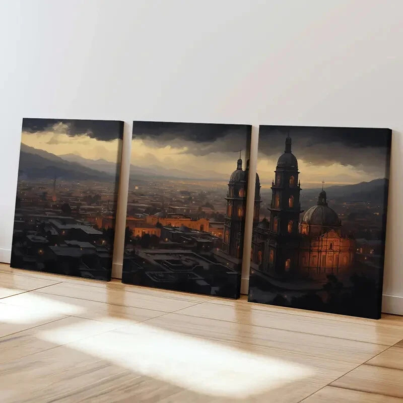 3pcs Gothic Cathedral Sunset Décor Perfect Wall Art Set Canvas Framed 40x60cm - High Quality Print 100% Australian Made Wall Canvas Ready to Hang