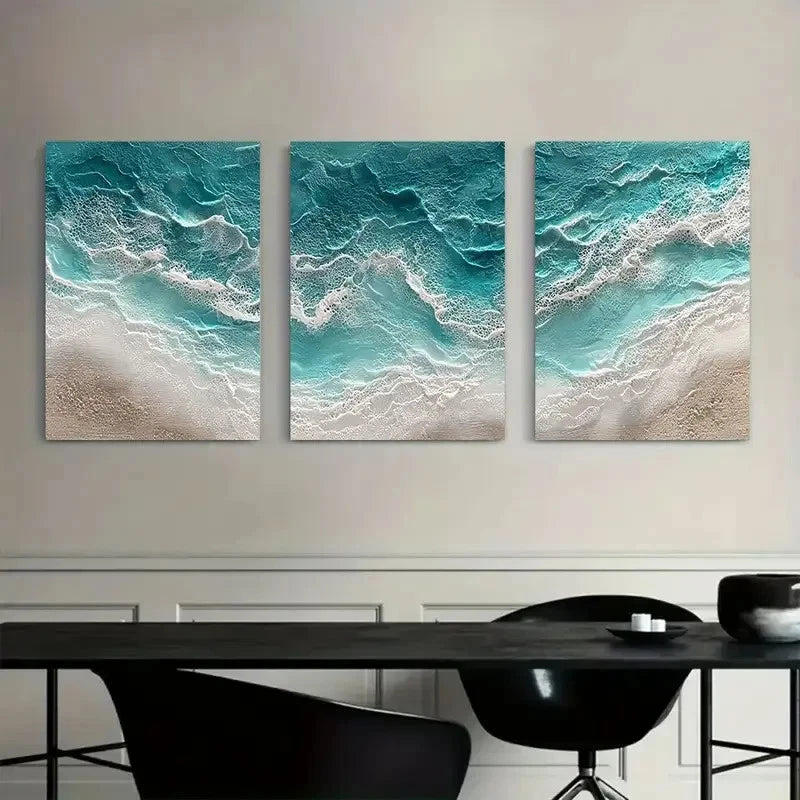 3pcs Hyper-Realistic Ocean Waves Poster Metal Print Ready to Hang Art