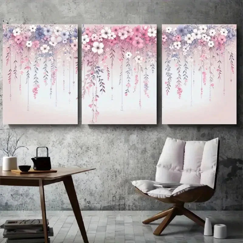 3pcs Blooming Flower Chandelier Illustration Wall Art Set Canvas Framed 40x60cm - High Quality Print 100% Australian Made Wall Canvas Ready to Hang