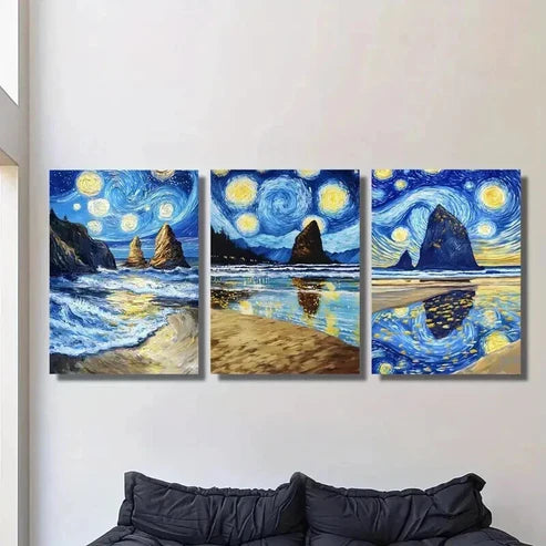 3pcs Van Gogh Starry Sky Landscape Wall Art Canvas Unframed – High Quality Print 100% Australian Made Wall Canvas