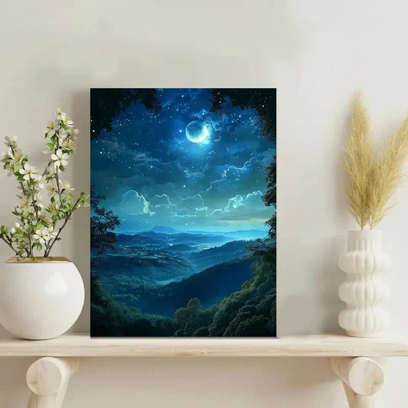 Enchanted Night Sky Starry Sky, Moon, and Clouds 40x60cm Metal Print Ready to Hang