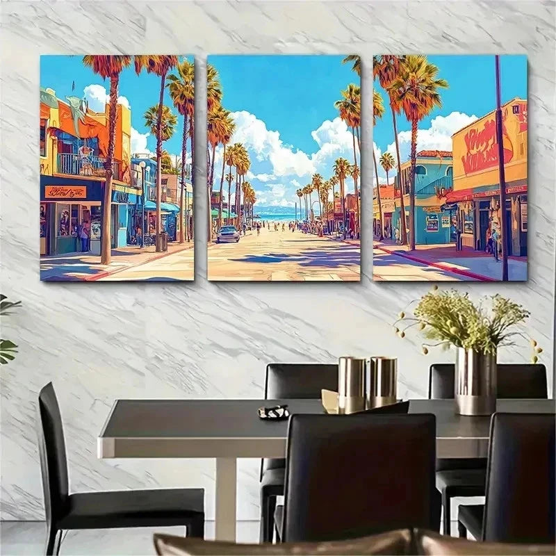 3pcs Venice Beach Décor Los Angeles Perfect Wall Art Set Canvas Framed 40x60cm - High Quality Print 100% Australian Made Wall Canvas Ready to Hang