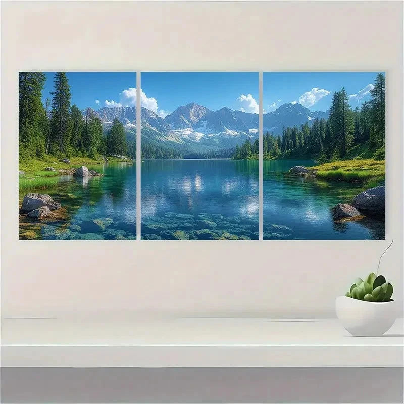 3pcs Narrow Mountain Lake Landscape Wall Art Set Canvas Framed 50x70cm - High Quality Print 100% Australian Made Wall Canvas Ready to Hang