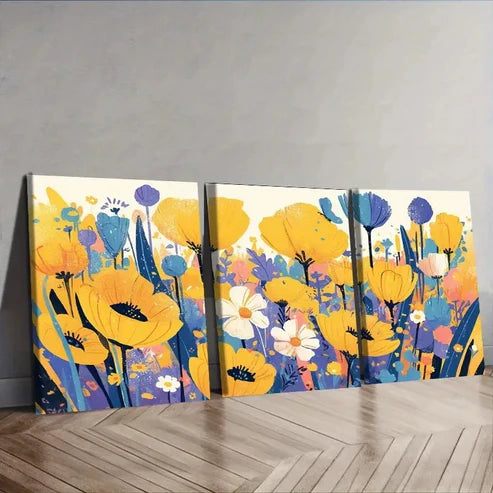 3pcs Flowers in clusters Wall Art Set Canvas Unframed - High Quality Print 100% Australian Made Wall Canvas