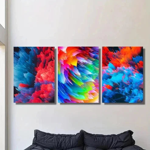 3pcs Colorful Smoke Explosion Decoration Wall Art Set Canvas Unframed - High Quality Print 100% Australian Made Wall Canvas