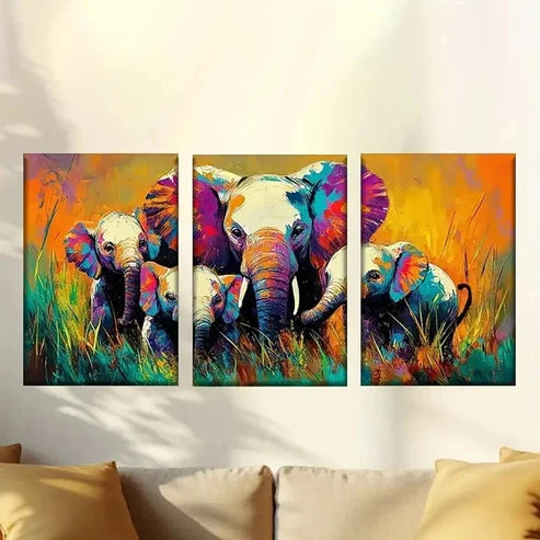 3pcs Elephant Painting Ideas Wall Art Set Canvas Unframed - High Quality Print 100% Australian Made Wall Canvas
