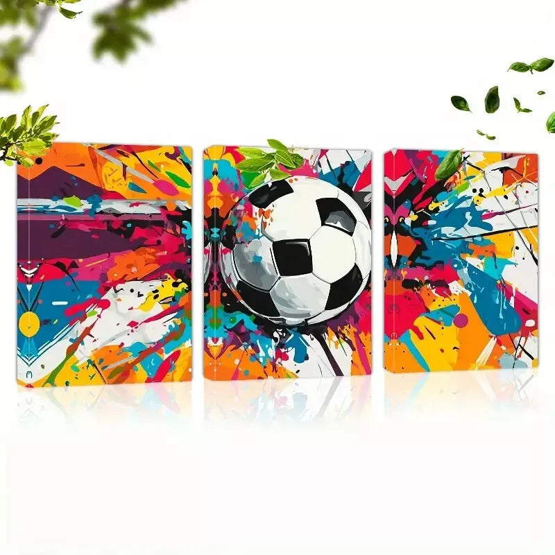 3pcs Colorful Soccer Ball with Dynamic Splashes Wall Art Set Canvas Framed 50x70cm - High Quality Print 100% Australian Made Wall Canvas Ready to Hang