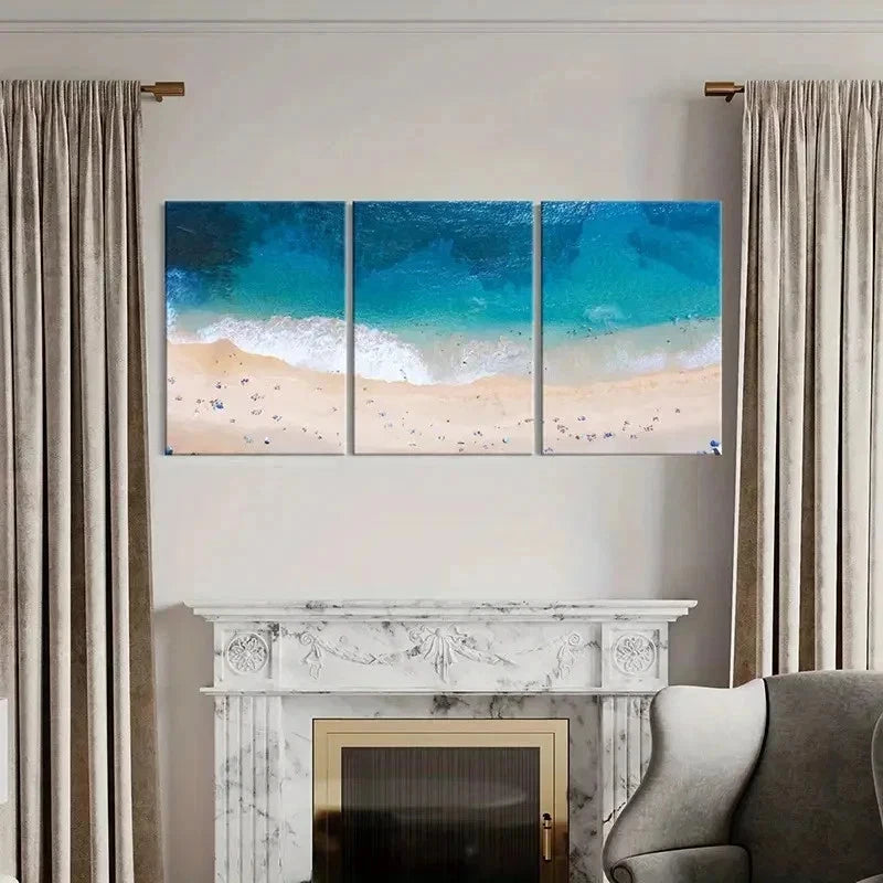 3pcs Sea Waves Beach Modern Decoration Wall Art Set Canvas Framed 40x60cm - High Quality Print 100% Australian Made Wall Canvas Ready to Hang