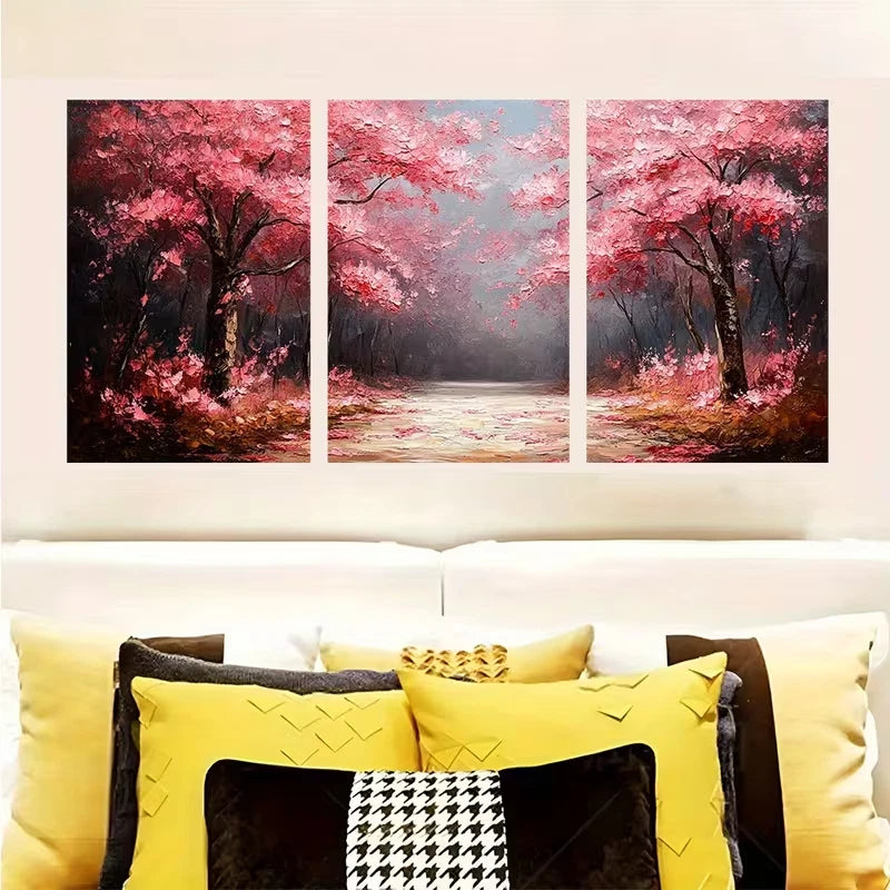 3pcs Pink Blossom Trees Nature Triptych Wall Art Set Canvas Framed 60x90cm - High Quality Print 100% Australian Made Wall Canvas Ready to Hang