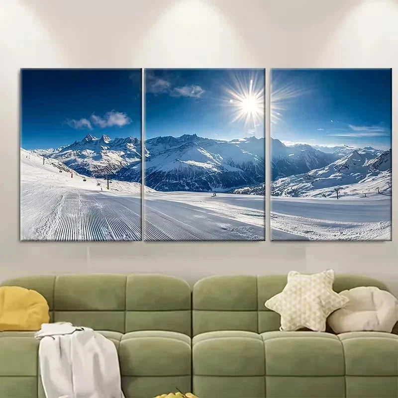 3pcs Andermatt Ski Mountain Switzerland Wall Art Set Canvas Framed 50x70cm - High Quality Print 100% Australian Made Wall Canvas Ready to Hang