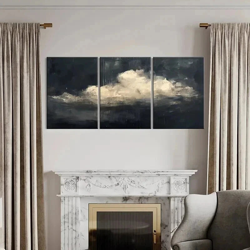 3pcs Abstract Dark Sky & White Clouds Wall Art Set Canvas Framed 40x60cm - High Quality Print 100% Australian Made Wall Canvas Ready to Hang