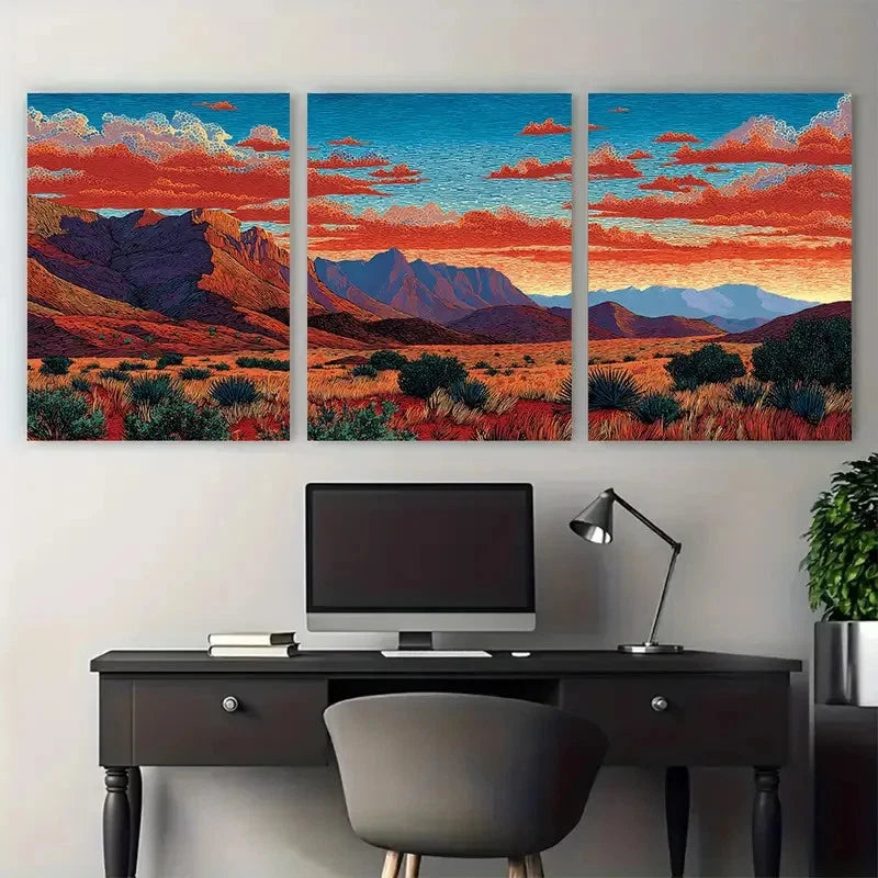 3pcs Desert & Mountain Landscape Décor Perfect Wall Art Set Canvas Framed 40x60cm - High Quality Print 100% Australian Made Wall Canvas Ready to Hang