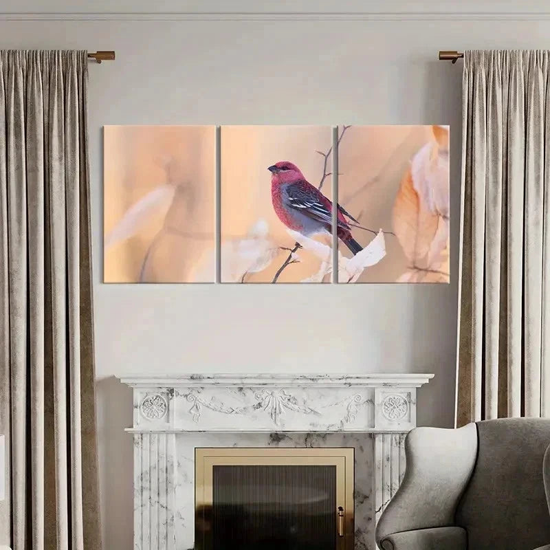3pcs Bird on a Branch With Autumn Leaves Wall Art Set Canvas Framed 40x60cm - High Quality Print 100% Australian Made Wall Canvas Ready to Hang