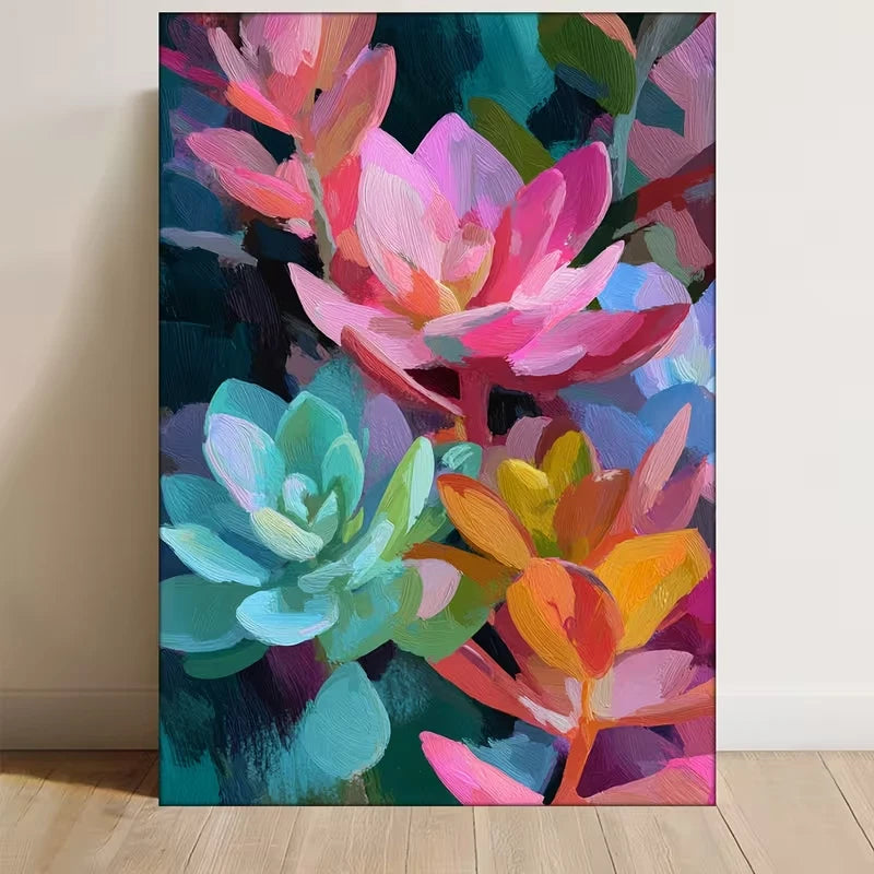 Abstract Colorful Succulent Flowers Metal Print Ready to Hang