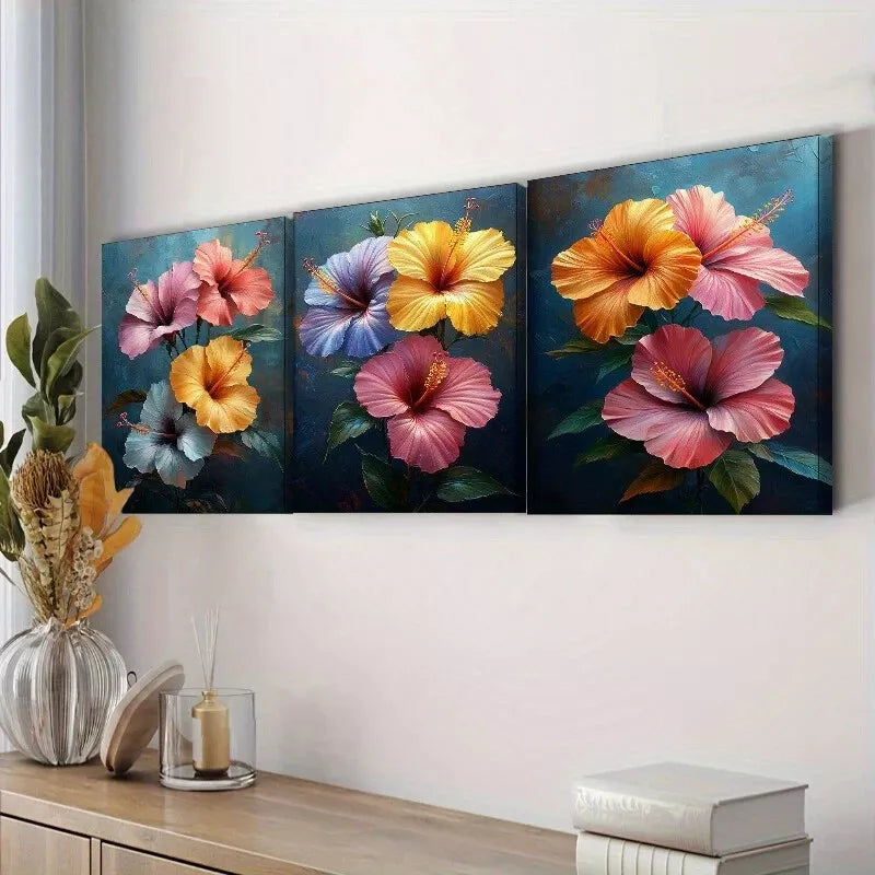 3pcs Hibiscus Flowers Canvas Floral Wall Art Set Canvas Framed 40x60cm - High Quality Print 100% Australian Made Wall Canvas Ready to Hang