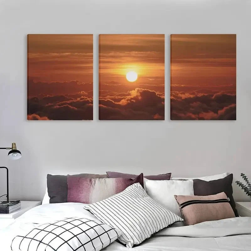3pcs Sunset Warm Orange & Yellow Hues Wall Art Set Canvas Framed 50x70cm - High Quality Print 100% Australian Made Wall Canvas Ready to Hang