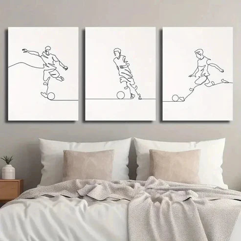 3pcs Soccer Player Minimalist Line Decor Wall Art Set Canvas Unframed - High Quality Print 100% Australian Made Wall Canvas