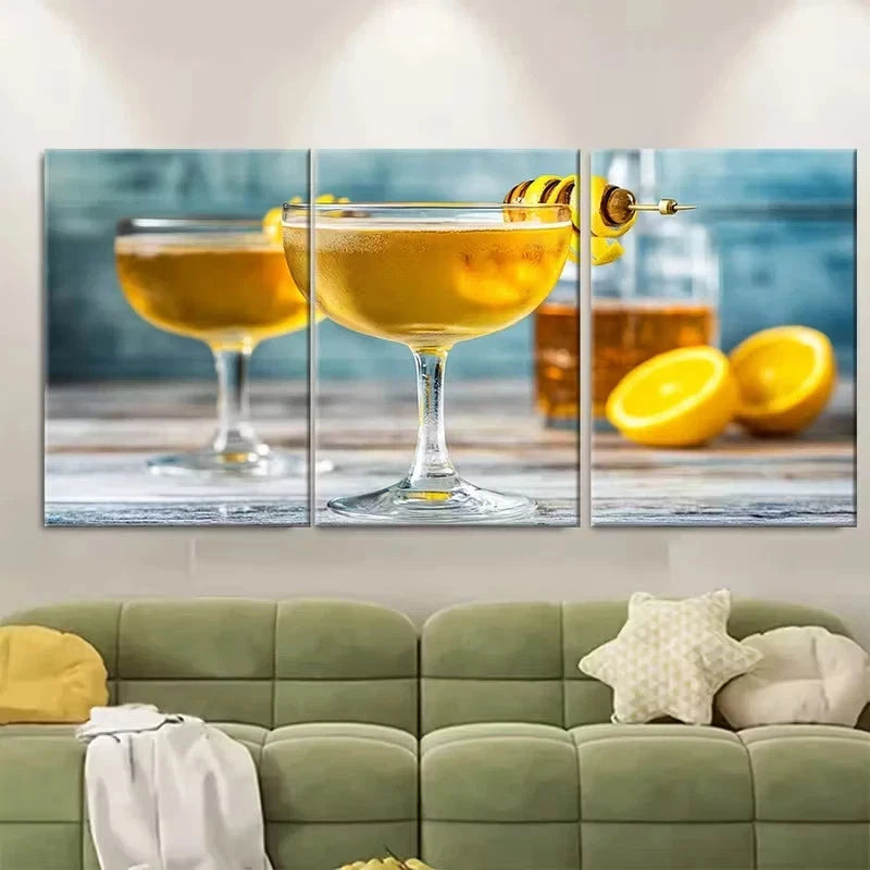 3pcs Bee'S Knees Cocktail Wall Art Set Canvas Framed 40x60cm - High Quality Print 100% Australian Made Wall Canvas Ready to Hang