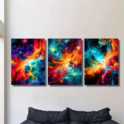 3pcs Abstract Colorful Space Stars Orientation Wall Art Set Canvas Unframed - High Quality Print 100% Australian Made Wall Canvas