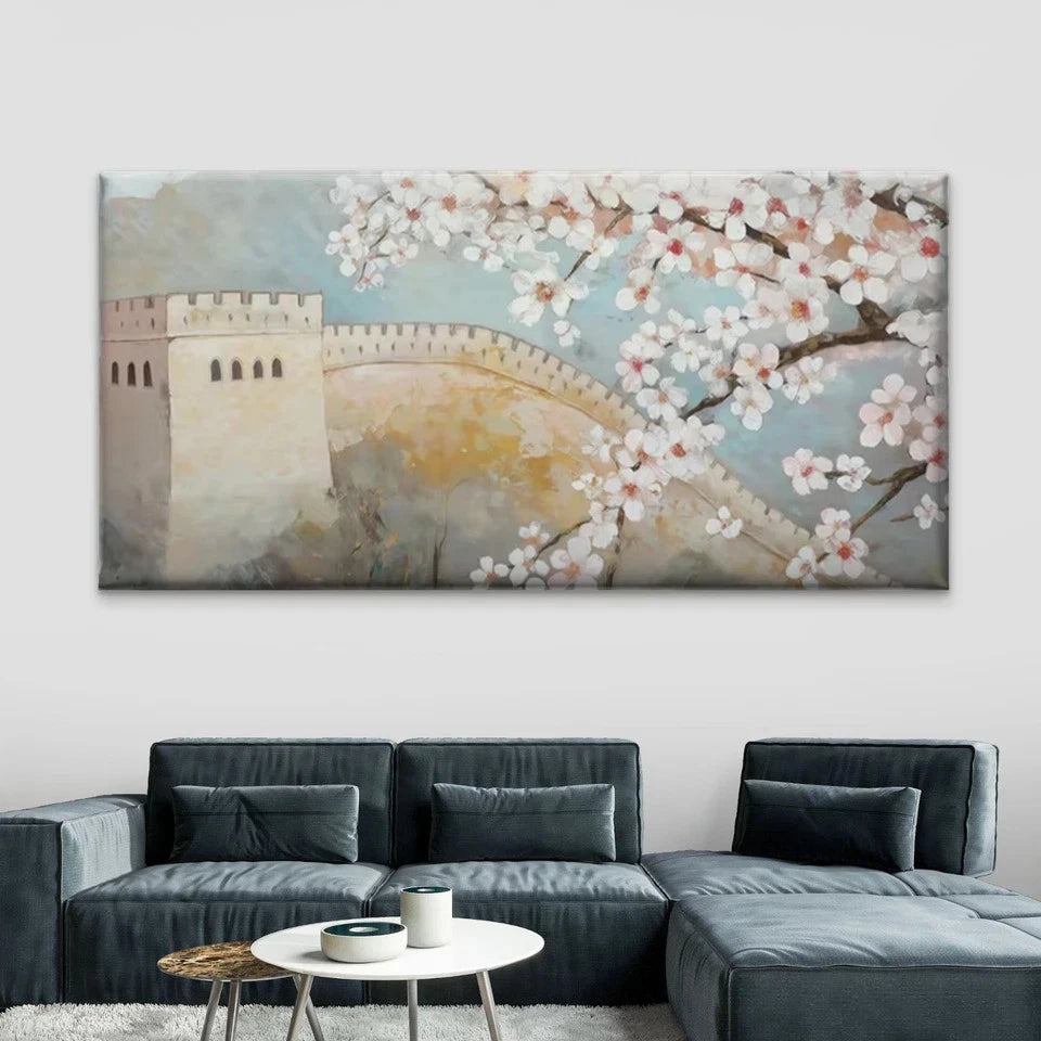 Great Wall of China & Cherry Wall Art Canvas Office Home Room Framed 120x60cm
