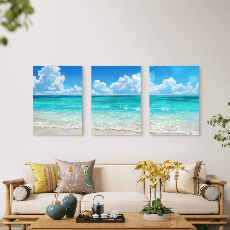 3pcs Crystal Clear Lagoon Spans Three Panels Wall Art Set Canvas Framed 60x90cm - High Quality Print 100% Australian Made Wall Canvas Ready to Hang