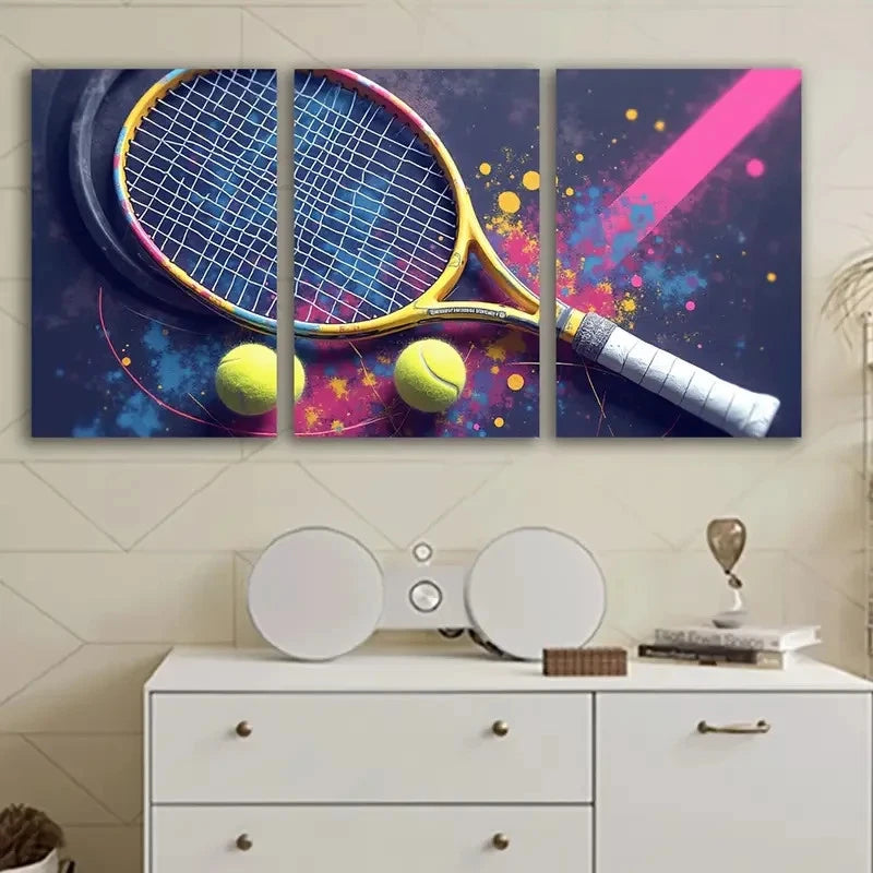 3pcs Tennis Racket And Ball Wall Art Set Canvas Framed 60x90cm - High Quality Print 100% Australian Made Wall Canvas Ready to Hang