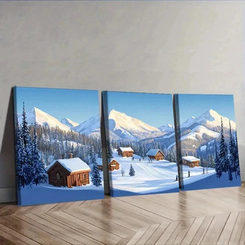 3pcs Featuring Snow-Covered Mountains Wall Art Set Canvas Framed 40x60cm - High Quality Print 100% Australian Made Wall Canvas Ready to Hang