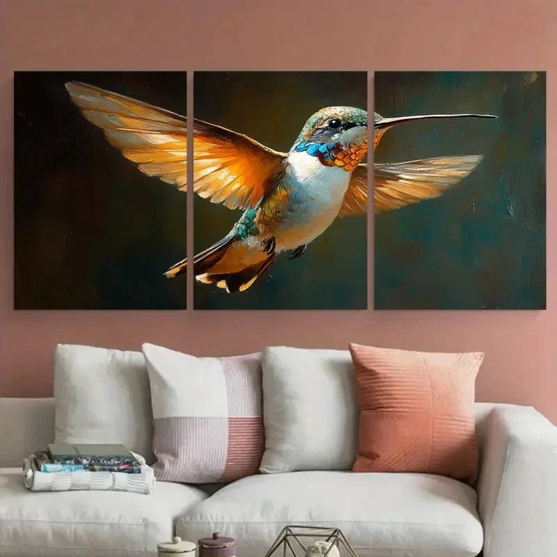 3pcs Vibrant Hummingbird Colorful Décor Perfect Wall Art Set Canvas Framed 60x90cm - High Quality Print 100% Australian Made Wall Canvas Ready to Hang