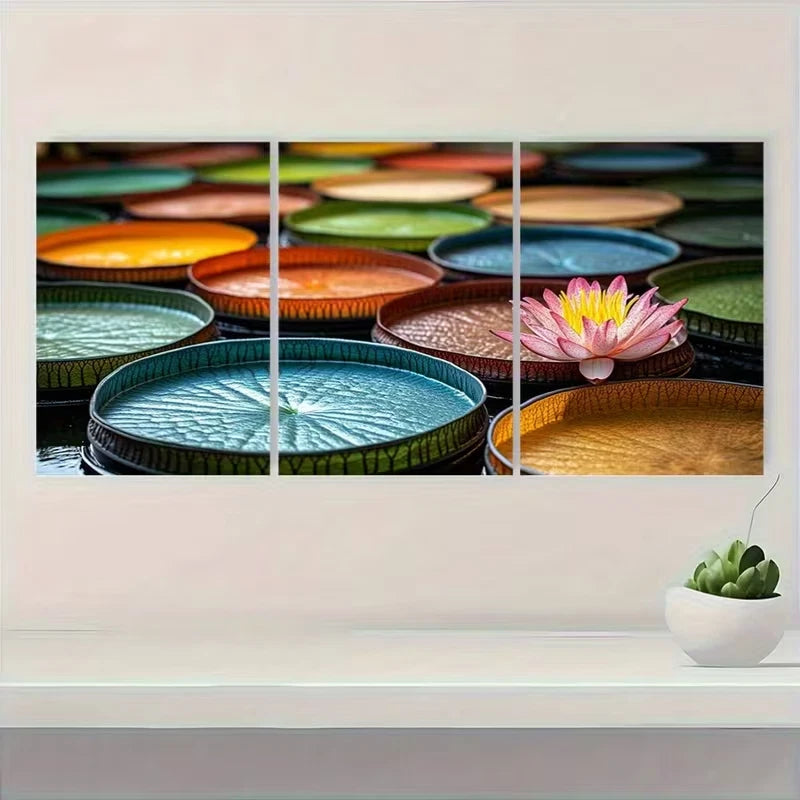 3pcs Lily Pad Art Hangings Flower Wall Art Set Canvas Framed 60x90cm - High Quality Print 100% Australian Made Wall Canvas Ready to Hang