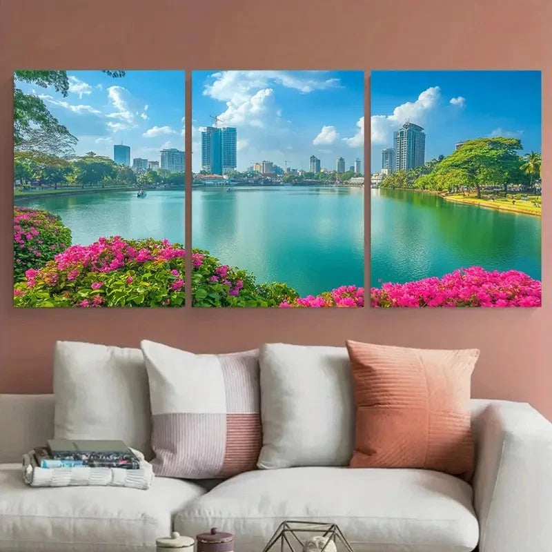 3pcs Pink Flowers Lush Greenery Colombo Perfect Wall Art Set Canvas Framed 40x60cm - High Quality Print 100% Australian Made Wall Canvas Ready to Hang