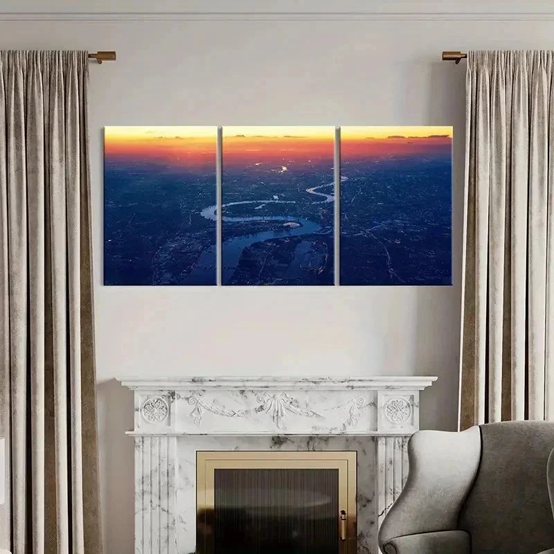 3pcs Cityscape At Sunset River Dense Building Wall Art Set Canvas Framed 40x60cm - High Quality Print 100% Australian Made Wall Canvas Ready to Hang