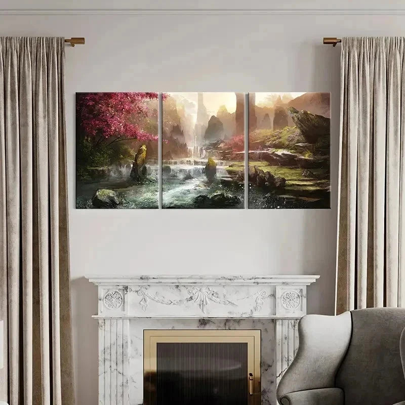 3pcs Forest Spectacular Waterfall Vintage Wall Art Set Canvas Framed 40x60cm - High Quality Print 100% Australian Made Wall Canvas Ready to Hang