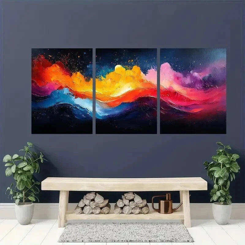 3pcs Painting Bright And Colorful Abstract Wall Art Set Canvas Framed 40x60cm - High Quality Print 100% Australian Made Wall Canvas Ready to Hang