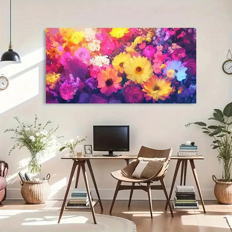 Abstract Floral Flower Deco Wall Art Canvas Office Home Room Framed 120x60cm