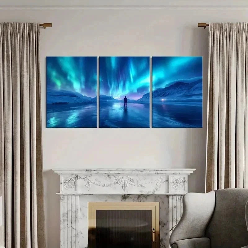 3pcs Aesthetic Aurora Northern Lights Anime Wall Art Set Canvas Framed 40x60cm - High Quality Print 100% Australian Made Wall Canvas Ready to Hang