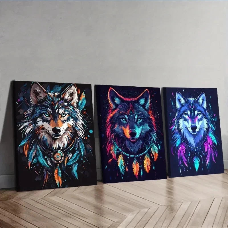 3pcs Featuring a Stunning Wolf Portraits Wall Art Set Canvas Framed 40x60cm - High Quality Print 100% Australian Made Wall Canvas Ready to Hang