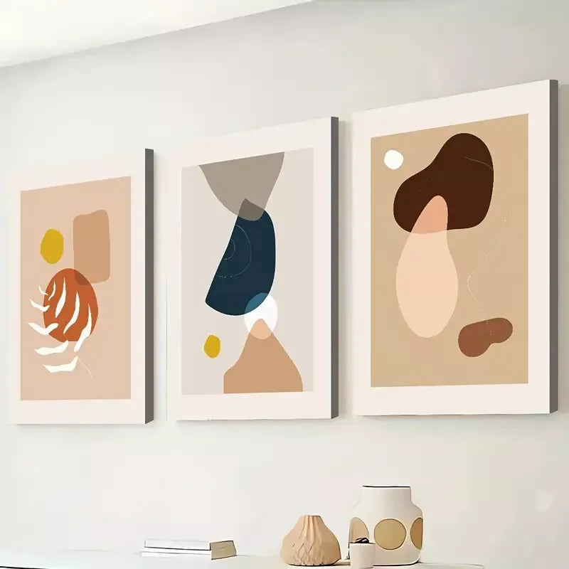 3pcs Bohemian Abstract Modern Graphic Shapes Wall Art Set Canvas Framed 50x70cm - High Quality Print 100% Australian Made Wall Canvas Ready to Hang - Bella Home Decor