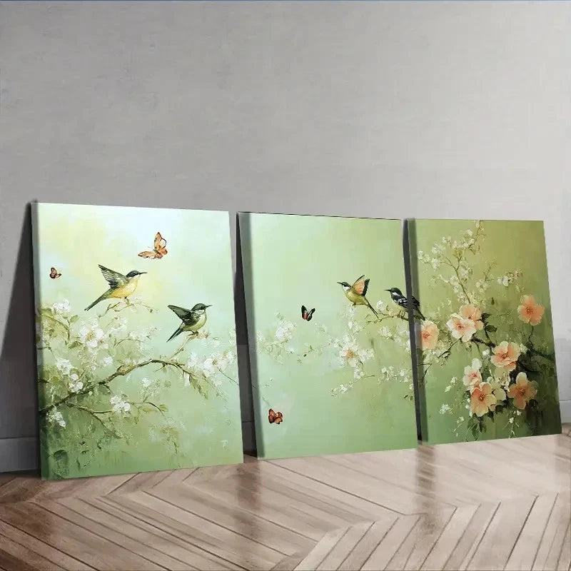 3pcs The Bird is on the Branch Painting Wall Art Set Canvas Framed 40x60cm - High Quality Print 100% Australian Made Wall Canvas Ready to Hang