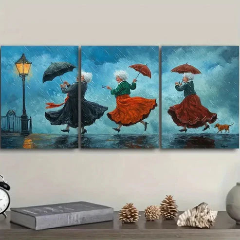 3pcs Theme of Dancing in The Rain Wall Art Set Canvas Unframed - High Quality Print 100% Australian Made Wall Canvas