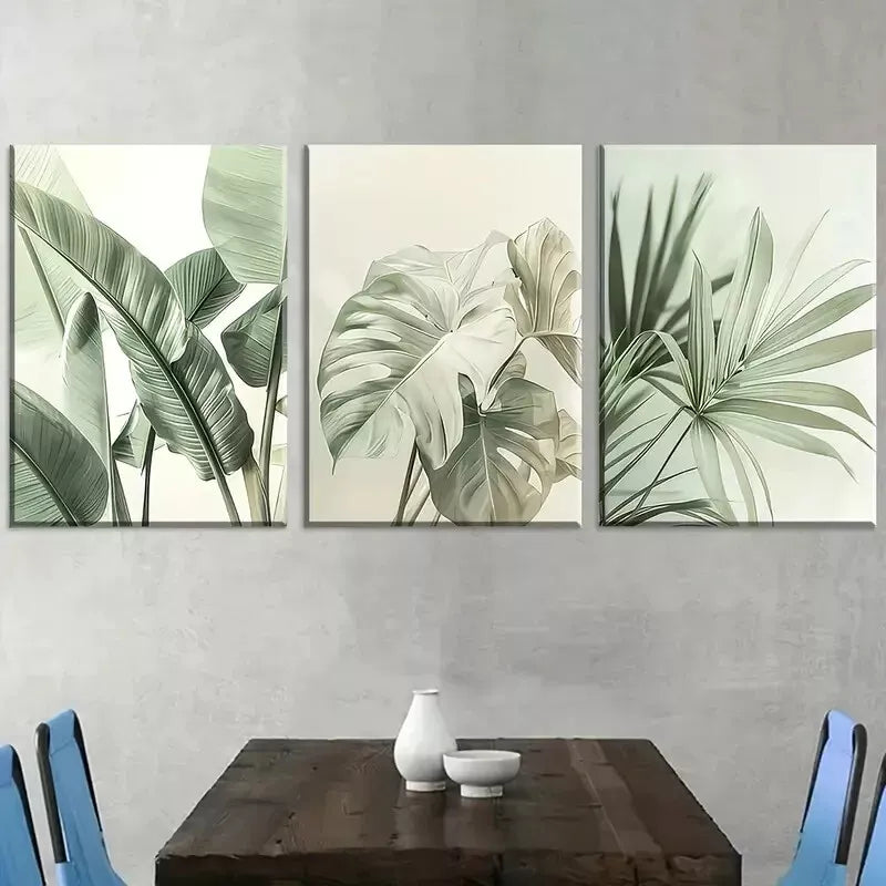 3pcs Minimalist Landscape Natural Plant Leaves Wall Art Set Canvas Framed 40x60cm - High Quality Print 100% Australian Made Wall Canvas Ready to Hang