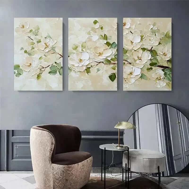 3pcs Abstract White Magnolia Flower Perfect Wall Art Set Canvas Framed 40x60cm - High Quality Print 100% Australian Made Wall Canvas Ready to Hang