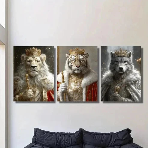 3pcs Lion Tiger And Wolf Animal Kingdom Wall Art Canvas Unframed - High Quality Print 100% Australian Made Wall Canvas