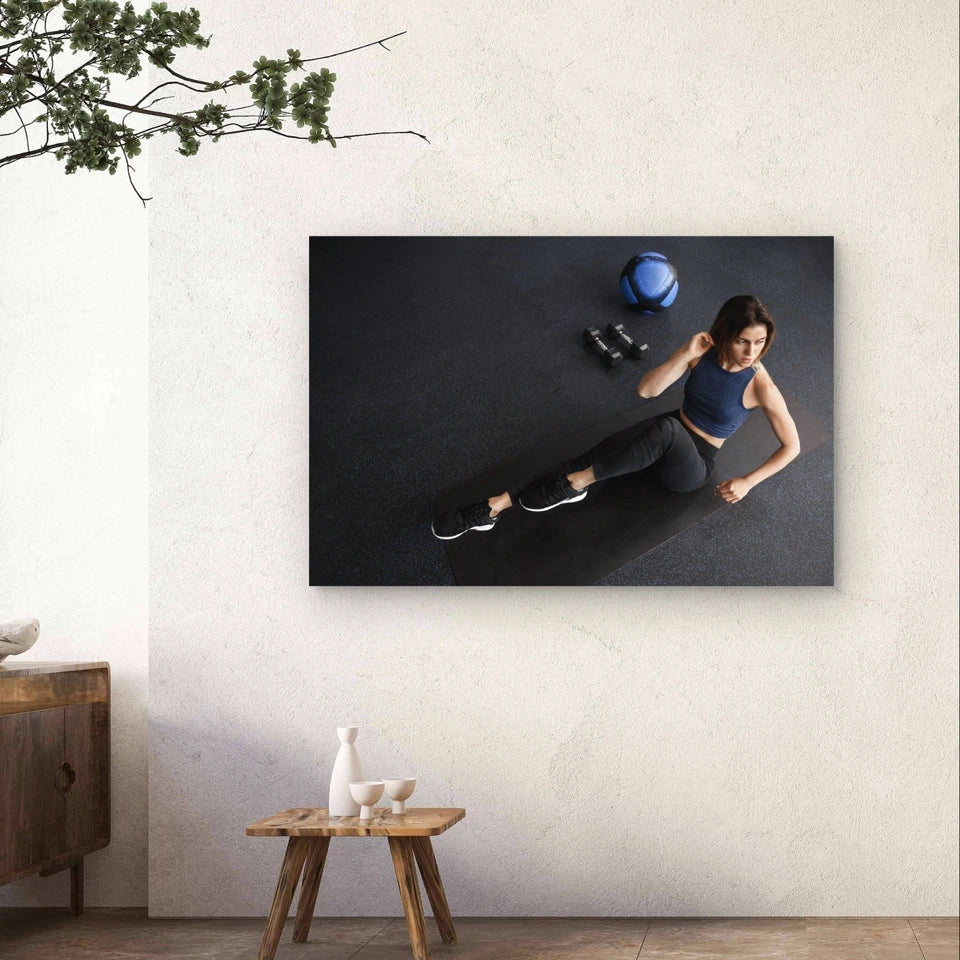 Fit Athletic Woman Exercising on a Mat 5mm Plastic Poster Ready to Hang 90x60cm